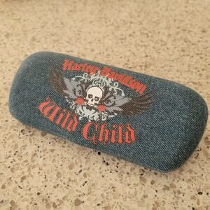Harley Davidson Wild Child Skull Blue Denim Reading Glasses Sunglasses Hard Case